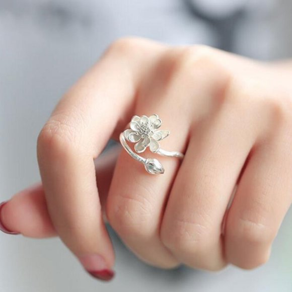 Jewelry - NEW 925 Sterling Silver Lotus Adjustable Ring